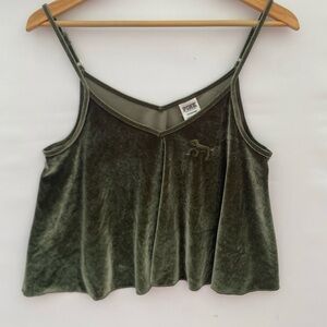 Pink Victoria’s Secret green velvet swing Cami tank top size small
